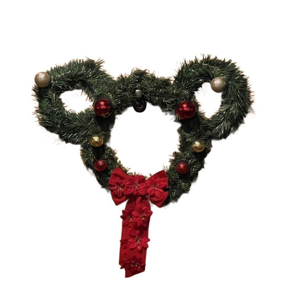Disney’s Mickey Mouse Christmas Wreath w/Red Shimmering Bows & Ornaments